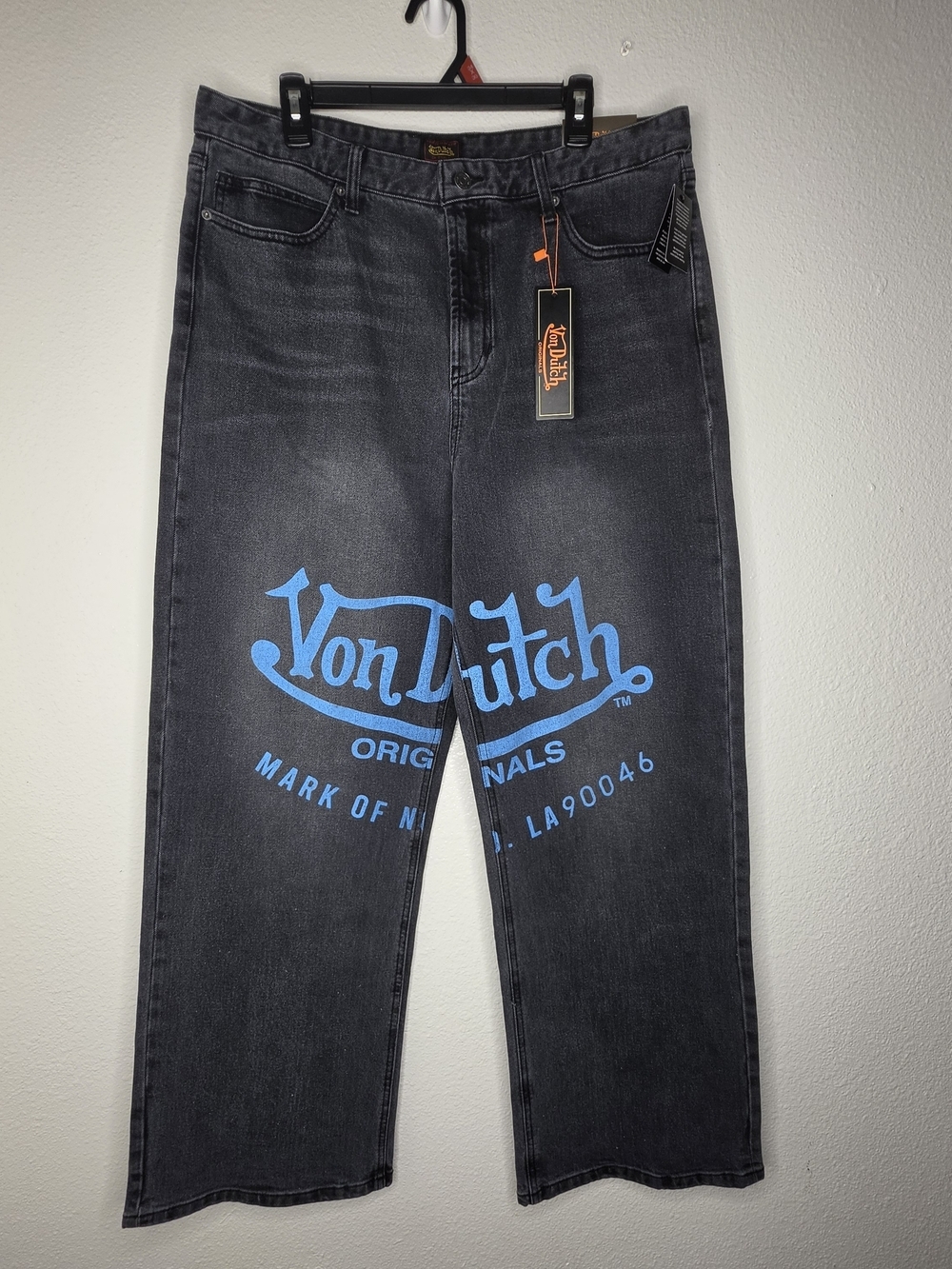 Von Dutch Jeans Men 34 Black Graphic Logo Y2K Streetwear Denim NWT